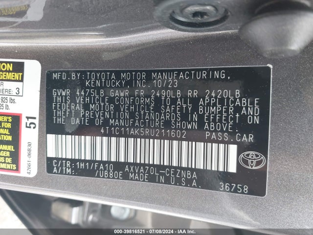 Toyota CAMRY LE 2024 4T1C11AK5RU211602 Image 9