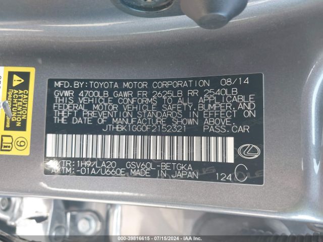 JTHBK1GG0F2152321 Lexus ES 350