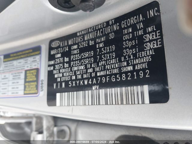 5XYKW4A79FG582192 KIA Sorento Sx V6