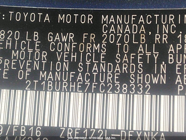 Toyota COROLLA LE 2015 2T1BURHE7FC238332 Image 9