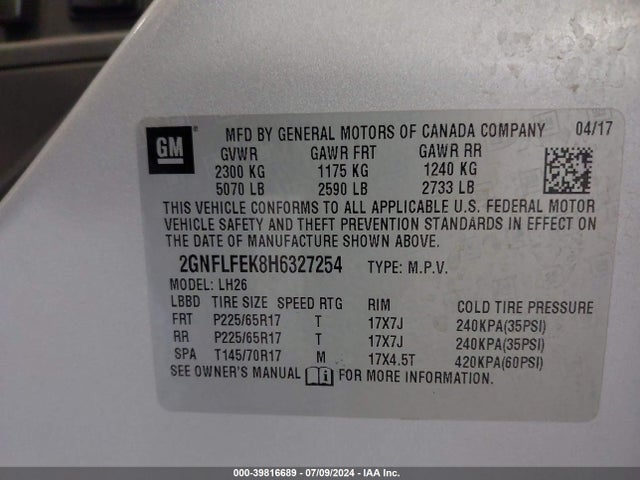 Chevrolet EQUINOX LT 2017 2GNFLFEK8H6327254 Image 9