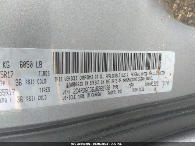 Dodge Grand Caravan Sxt 2018 2C4RDGCG6JR265736 Image 9