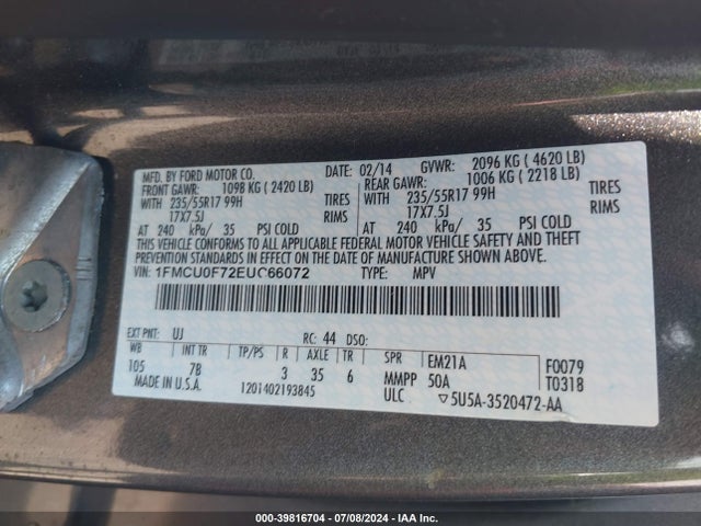 Ford ESCAPE S 2014 1FMCU0F72EUC66072 Image 9