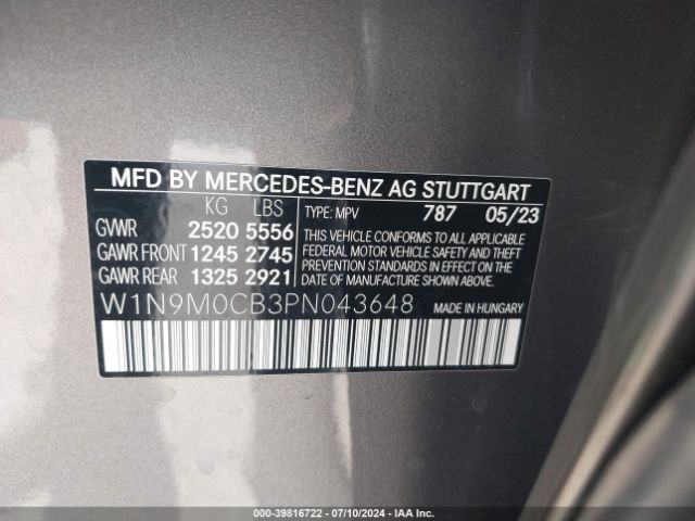 W1N9M0CB3PN043648 Mercedes-Benz Eqb 250 Suv