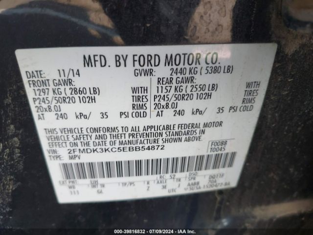 2FMDK3KC5EBB54872 Ford Edge Limited