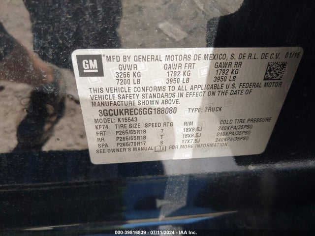 3GCUKREC6GG188080 Chevrolet Silverado 1500 1lt