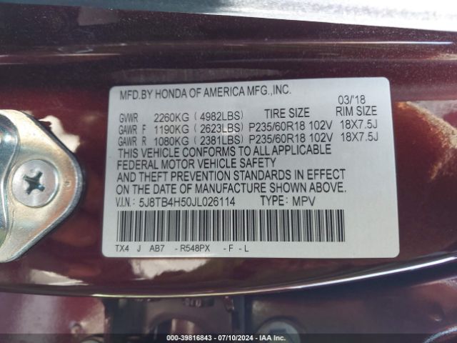 5J8TB4H50JL026114 Acura Rdx Technology   Acurawatch Plus Packages/technology Package