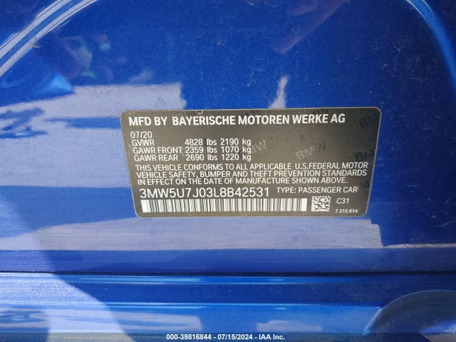 3MW5U7J03L8B42531 BMW 3 Series M340i