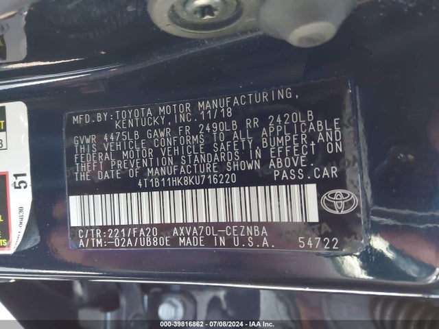 Toyota CAMRY LE 2019 4T1B11HK8KU716220 Image 9