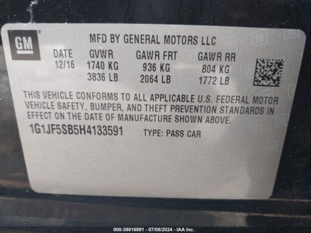 1G1JF5SB5H4133591 Chevrolet Sonic Premier Auto