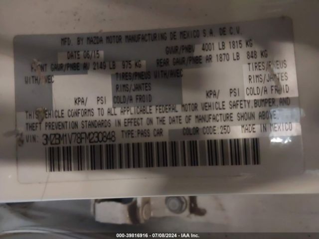 3MZBM1V78FM230848 Mazda Mazda3 I Touring