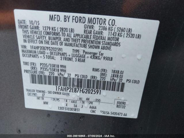 1FAHP2E87FG202591 Ford TAURUS SEL