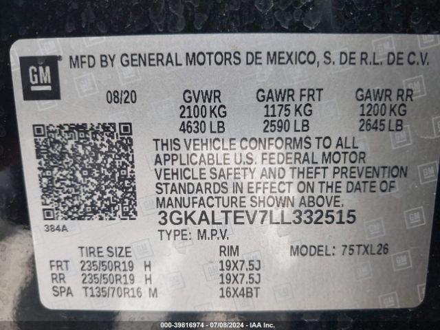 3GKALTEV7LL332515 GMC Terrain Awd Sle
