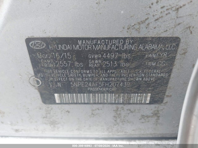 Hyundai SONATA SE 2015 5NPE24AF5FH207439 Image 9