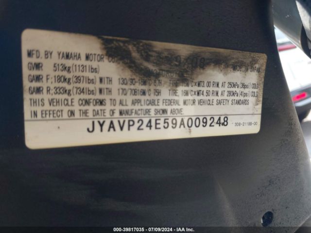 2009 YAMAHA XVS1300 JYAVP24E59A009248 Photo 9