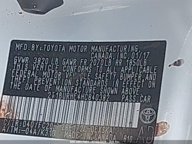 Toyota COROLLA SE 2017 2T1BURHE4HC840382 Image 9
