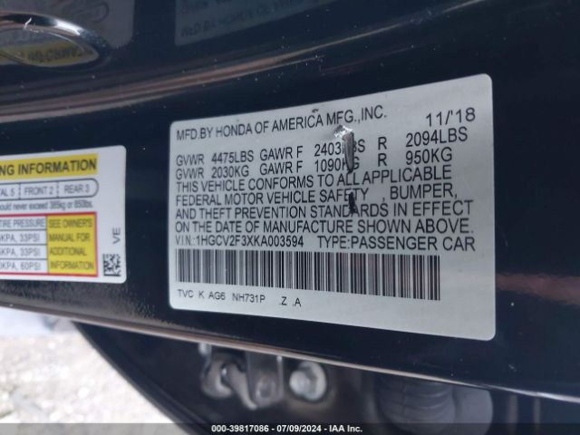 1HGCV2F3XKA003594 Honda Accord Sport 2.0t