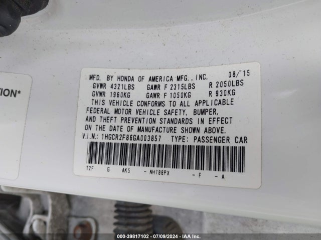 Honda Accord Ex-l 2016 1HGCR2F86GA003857 Image 9