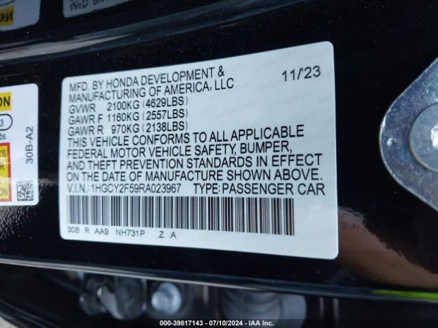 1HGCY2F59RA023967 Honda Accord Hybrid Sport