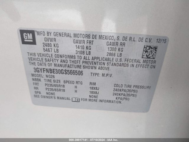 3GYFNBE30GS566506 Cadillac Srx Luxury Collection