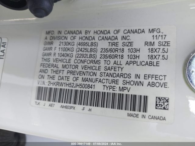2HKRW1H52JH500841 Honda CR-V EX