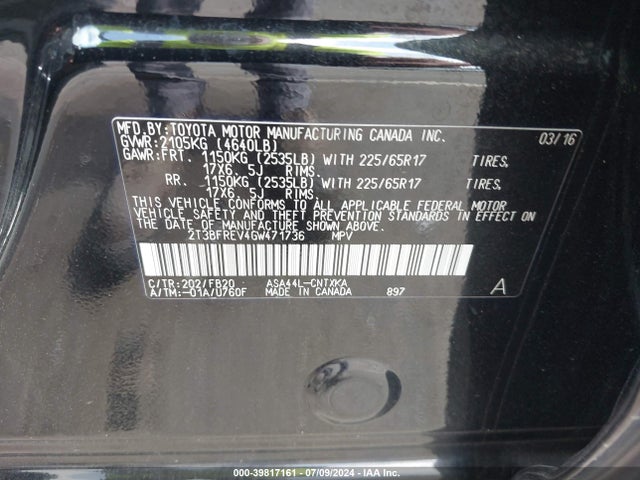 Toyota RAV4 LE 2016 2T3BFREV4GW471736 Image 9