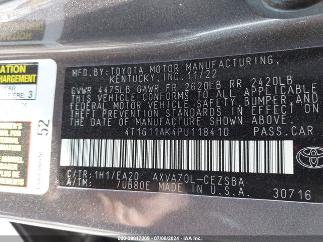Toyota CAMRY SE 2023 4T1G11AK4PU118410 Image 9