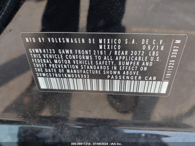 3VWC57BU1KM035392 Volkswagen Jetta 1.4t R-line/1.4t S/1.4t Se