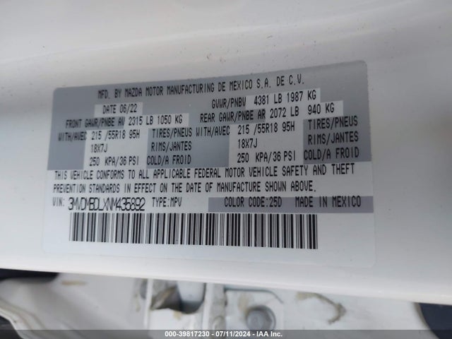 3MVDMBDLXNM435892 Mazda Cx-30 Premium