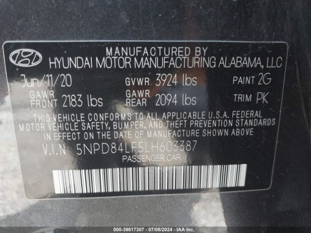 5NPD84LF5LH603387 Hyundai Elantra Value Edition