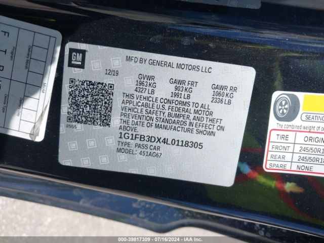 1G1FB3DX4L0118305 Chevrolet Camaro Rwd  1lt
