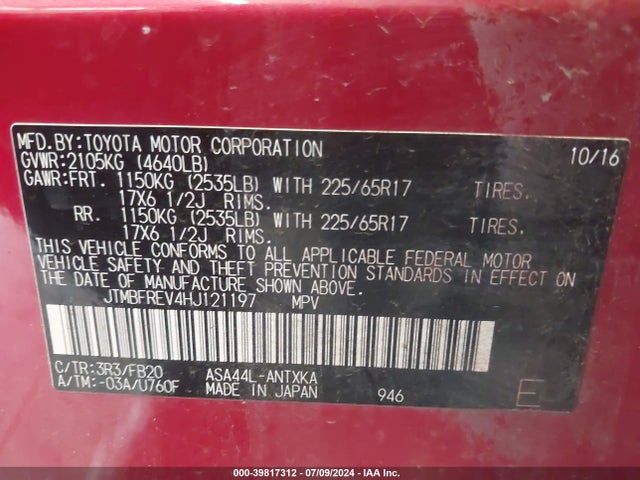 Toyota RAV4 LE 2017 JTMBFREV4HJ121197 Image 9