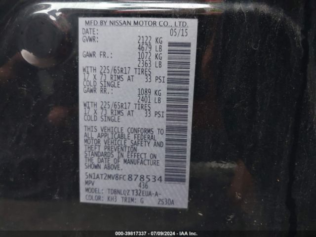 5N1AT2MV8FC878534 Nissan ROGUE SV