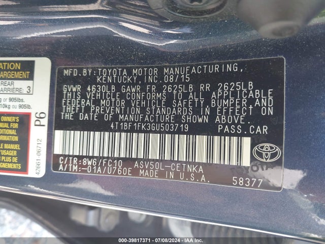 Toyota CAMRY LE 2016 4T1BF1FK3GU503719 Image 9