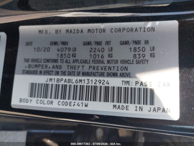 JM1BPABL6M1312924 Mazda MAZDA3