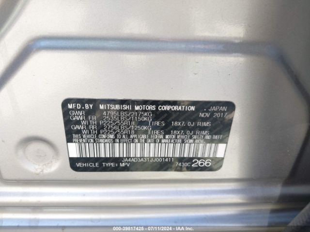 JA4AD3A31JJ001411 Mitsubishi Outlander Sel