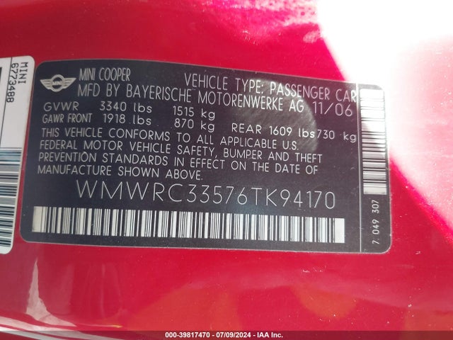 2006 MINI COOPER WMWRC33576TK94170 Photo 8