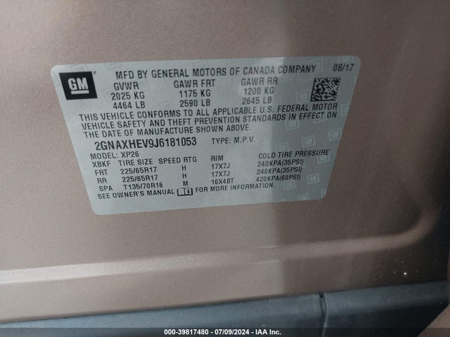 Chevrolet EQUINOX LS 2018 2GNAXHEV9J6181053 Image 9