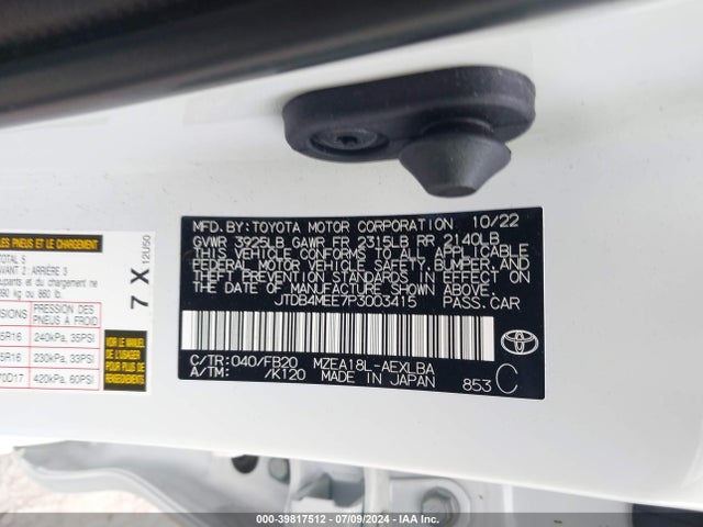 Toyota COROLLA LE 2023 JTDB4MEE7P3003415 Image 9