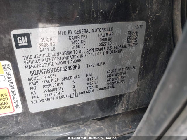 Buick Enclave Leather 2014 5GAKRBKD5EJ249360 Image 9