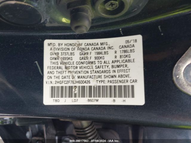 2HGFC2F78JH600426 Honda CIVIC EX