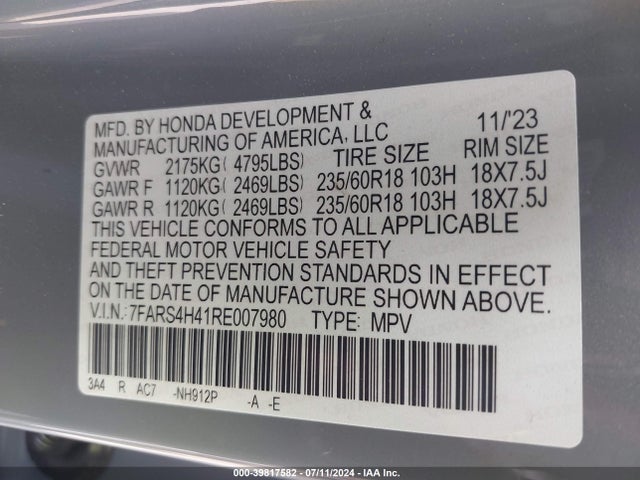 Honda Cr-v Ex Awd 2024 7FARS4H41RE007980 Image 9