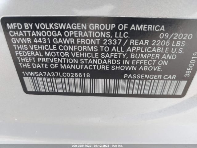1VWSA7A37LC026618 Volkswagen Passat 2.0t Se