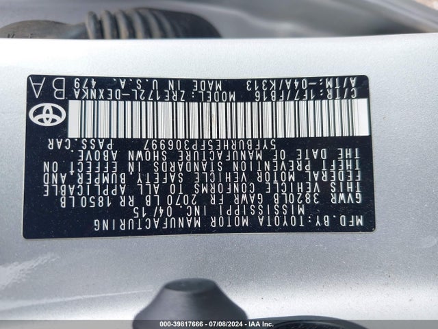 Toyota COROLLA LE 2015 5YFBURHE5FP306997 Image 9