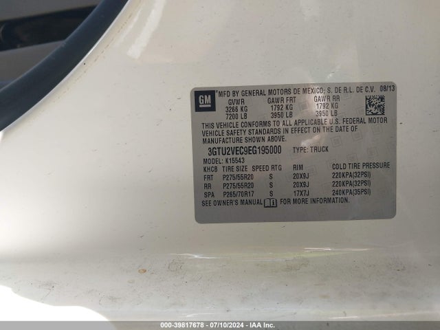 GMC Sierra 1500 Slt 2014 3GTU2VEC9EG195000 Image 9