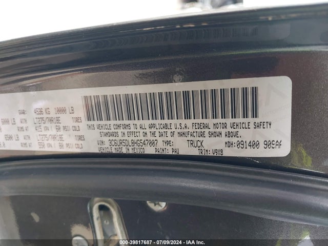 RAM 2500 Slt  4x4 6'4 Box 2017 3C6UR5DL8HG547007 Image 9