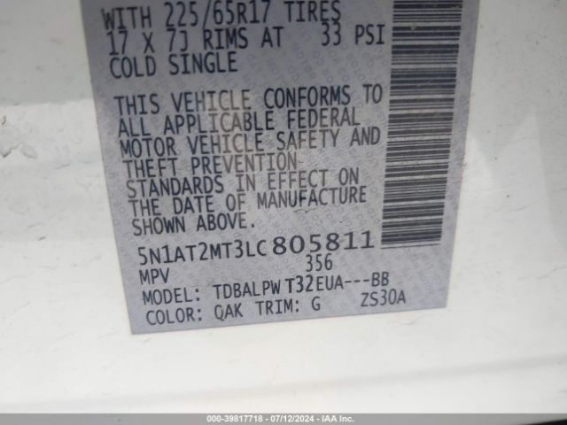 5N1AT2MT3LC805811 Nissan Rogue S Fwd