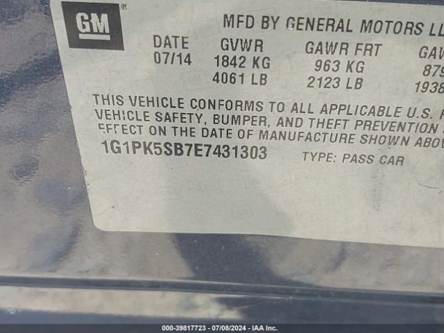 1G1PK5SB7E7431303 Chevrolet CRUZE LT