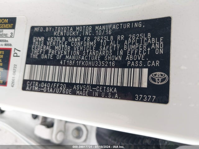 Toyota CAMRY SE 2017 4T1BF1FK0HU335216 Image 9