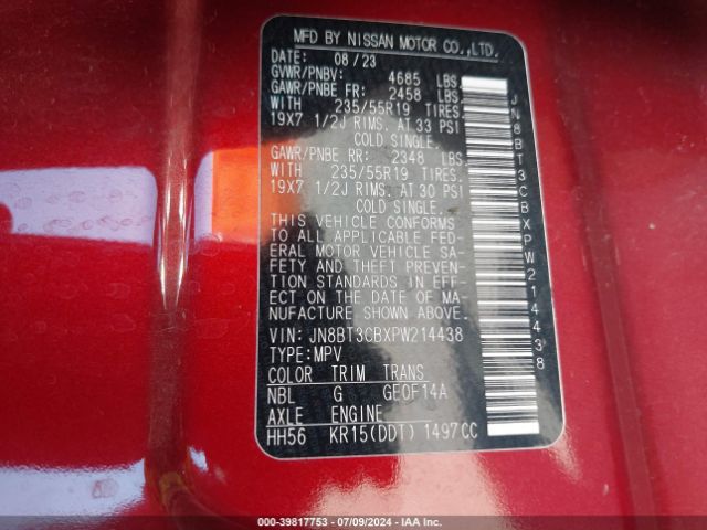 JN8BT3CBXPW214438 Nissan Rogue Sl Intelligent Awd
